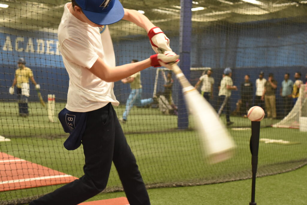 LukasHam29 with the blue BSBL ONLY. Performance Sports Towel during baseball batting practice