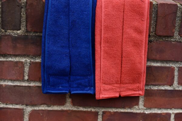Blue and Red Performance Sports Towel showing view of rear folds