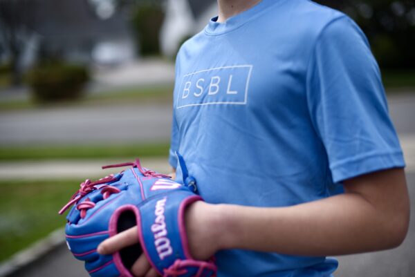BSBL Only. t-shirt in blue (front)