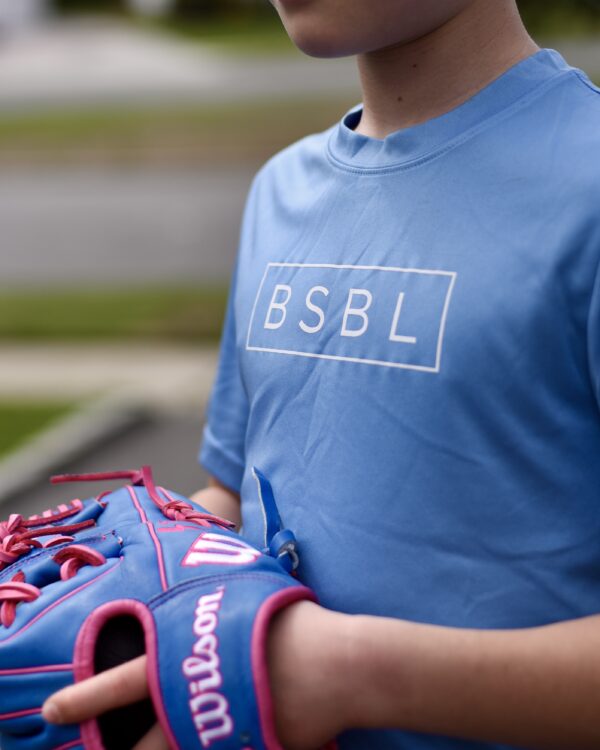 BSBL Only. t-shirt in blue (front)