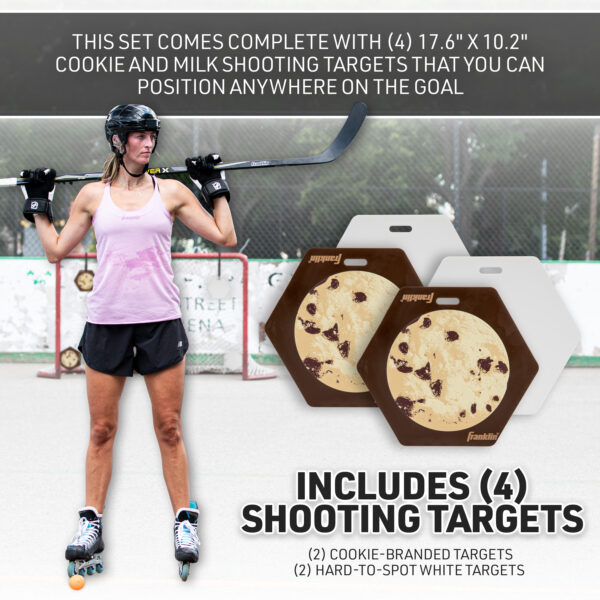Franklin Magnetic Shooting Target (4-pack). Includes (4) shooting targets. (2) cookie-branded targets and (2) hard-to-spot white milk targets. Each target is 17.6 inches by 10.2 inches.
