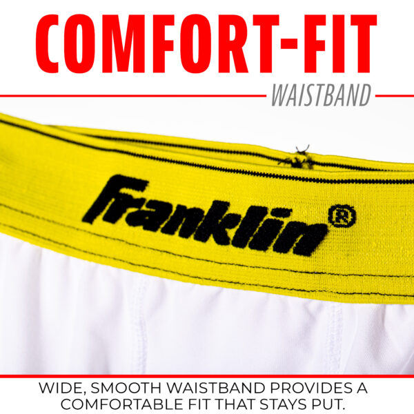 FRANKLIN MLB FLEXPRO CUP AND COMPRESSION SHORTS comfort fit waistband is wide, smooth and provides a comfortable fit that stays put