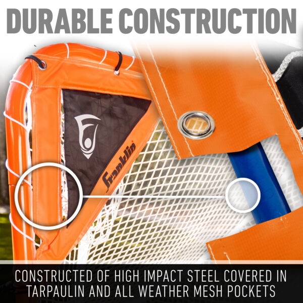 Franklin Lacrosse Corner Targets are constructed of high impact steel covered in tarpaulin and all weather mesh pockets