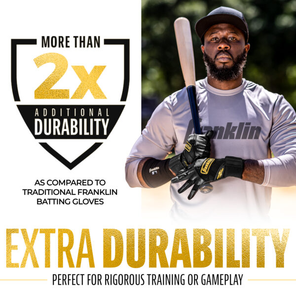 Franklin Infinite Hi-Low Powerstrap Batting Gloves have 2x the durability of other Franklin gloves
