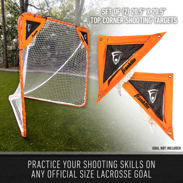 Franklin Lacrosse Corner Targets. Set of two. 20.5" x 20.5". Practice your shooting skills on any official size lacrosse goal. Goal not included.
