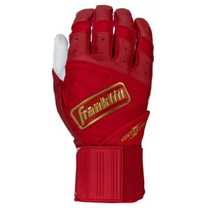 Franklin Infinite Hi-Lite Powerstrip Batting Gloves in Red and Gold (one glove shown)