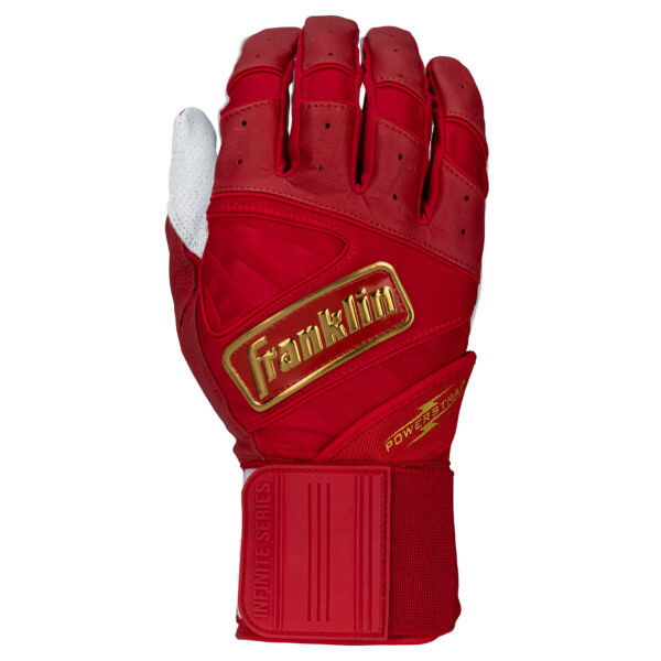 Franklin Infinite Hi-Lite Powerstrip Batting Gloves in Red and Gold (one glove shown)