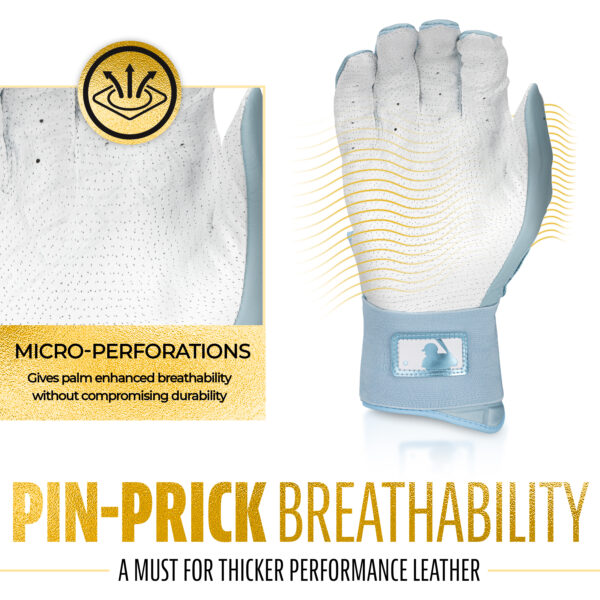 Franklin Infinite Hi-Lite Powerstrap Batting Gloves have micro-perforations. Gives palm enhanced breathability without compromising durability