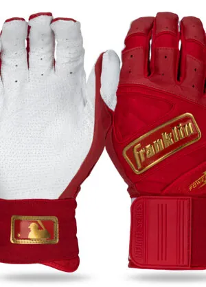 Franklin Infinite Hi-Lite Powerstrip Batting Gloves in Red and Gold (two gloves shown)