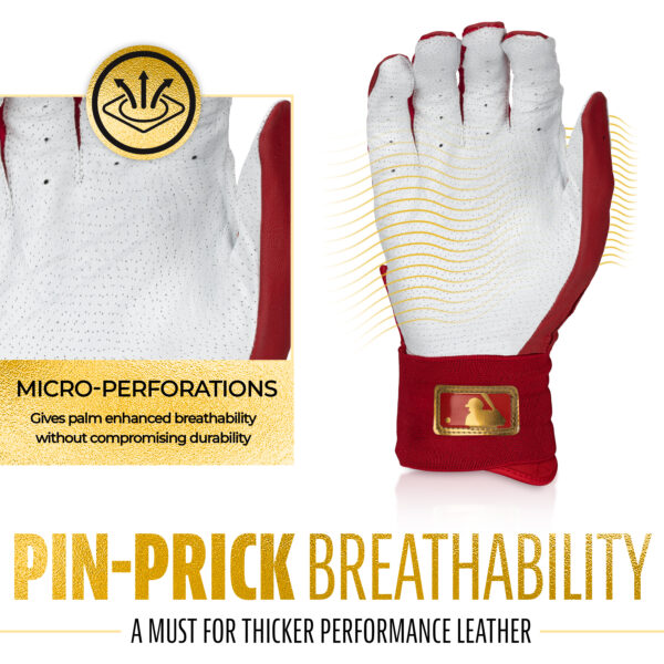 Franklin Infinite Hi-Lite Powerstrap Batting Gloves have micro-perforations that gives palm enhanced breathability without compromising durability