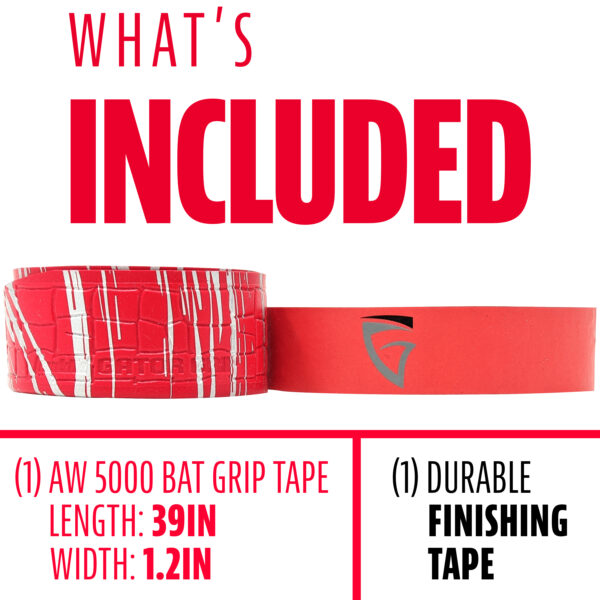Franklin Gator Grip Bat Tape (Red). AW5000 bat grip tape. Length 39in. Width 1.2in. Durable finishing tape.