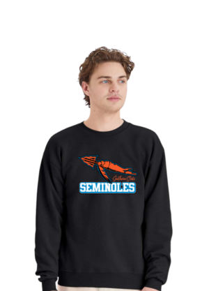 Black crew neck sweatshirt with Seminoles logo on front