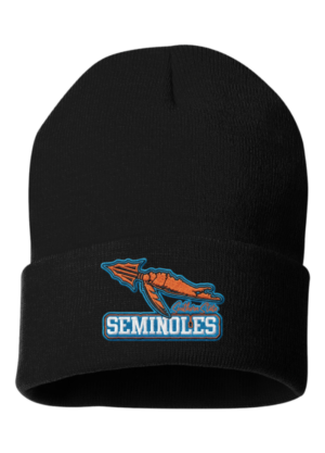 Black beanie with embroidered Seminoles logo heat pressed on cuff