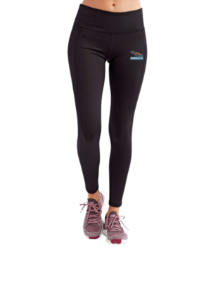 Leggings with embroidered Seminoles patch heat pressed on front left hip
