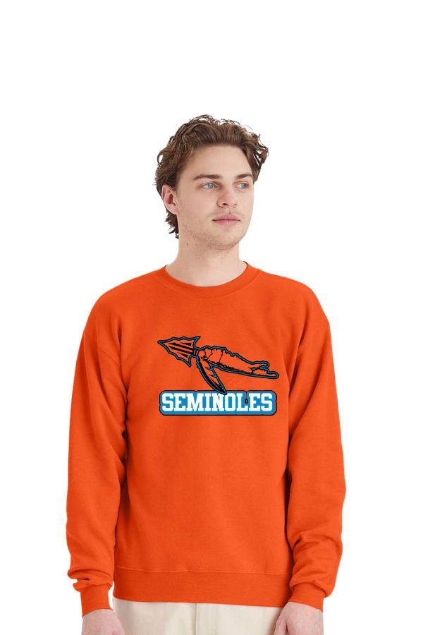 Orange crew neck sweatshirt with Seminoles logo on front