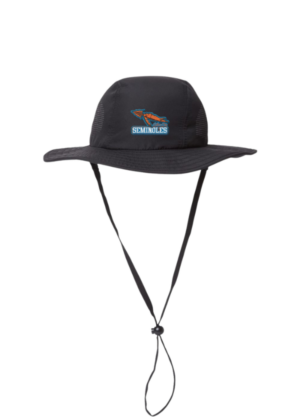 Black bucket hat with embroidered Seminoles patch heat pressed on front